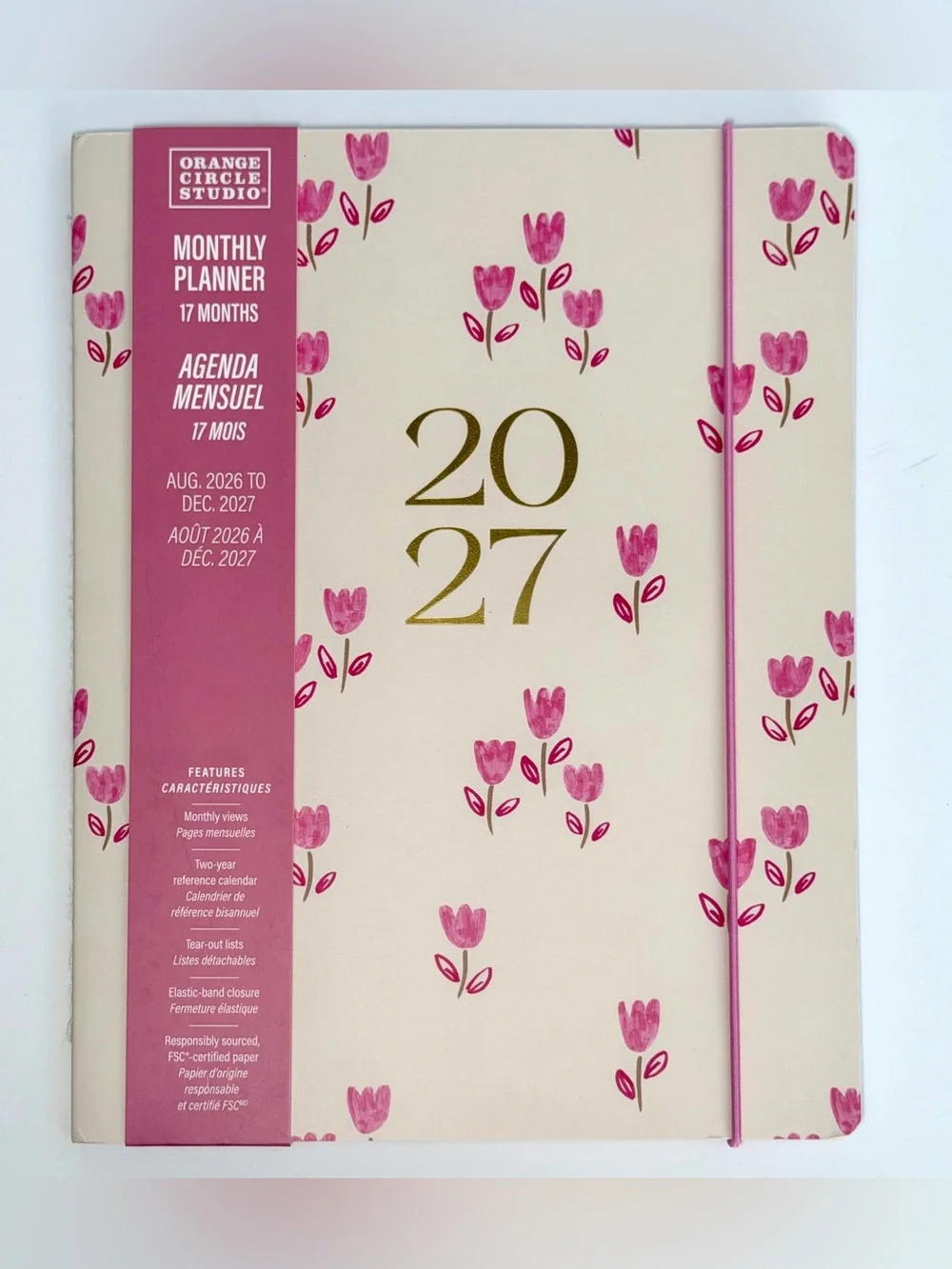 2026-2027 Weekly Monthly 17-month Planner - Orange Circle Studio (Pink Tulips)